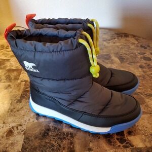 Sorel Whitney II Youth Plus Puffy Sz 3 Snow Boots Unisex Kids Waterproof Black